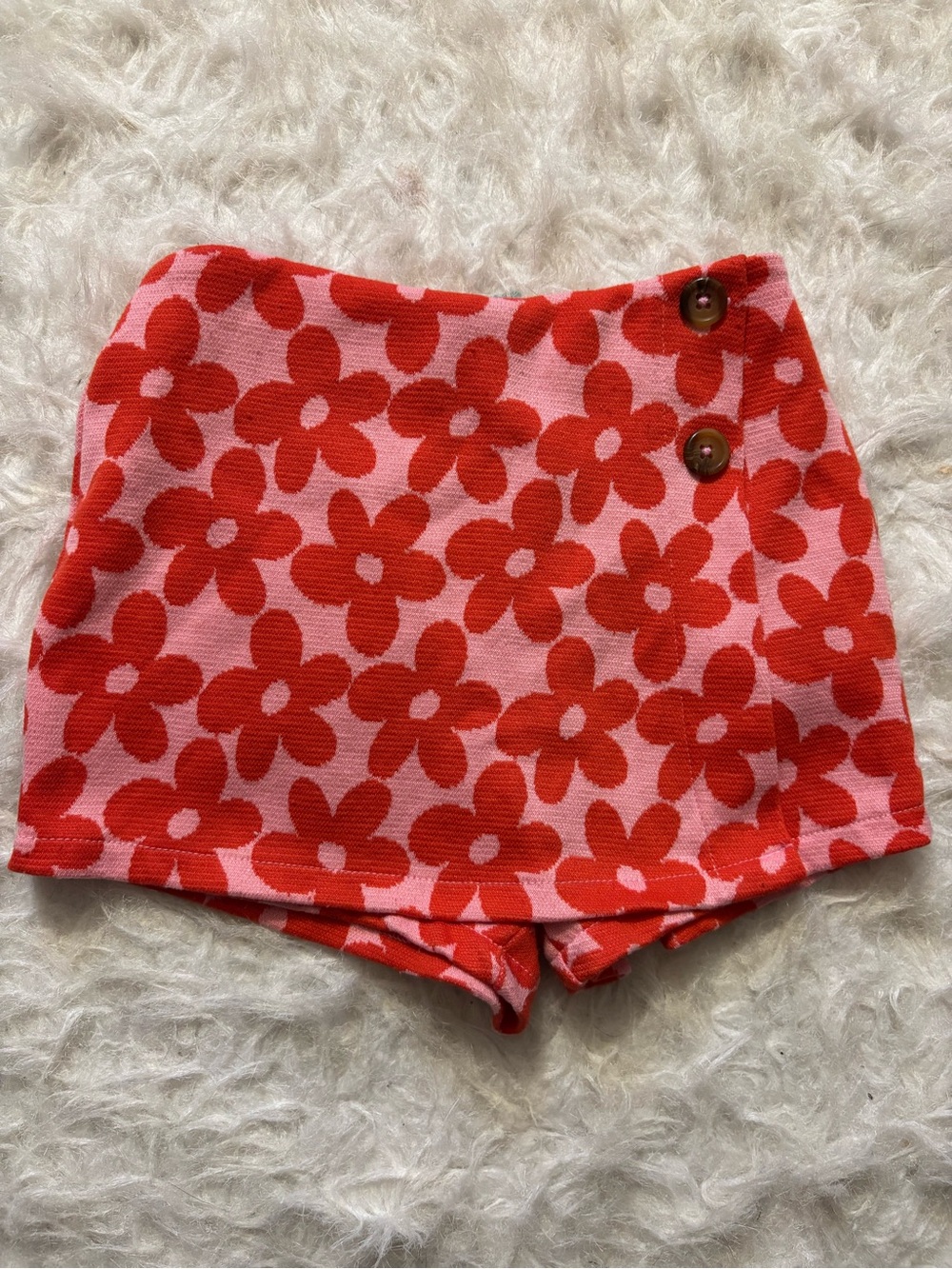 Old Navy Pink Knit Floral High-Waist Shorts with Red Flowers